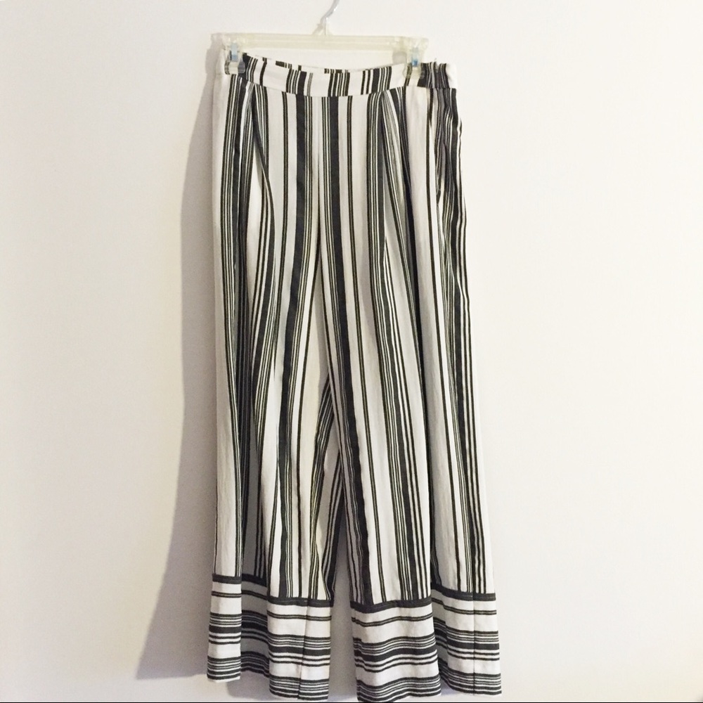 Monki zara black white striped pants wide leg high